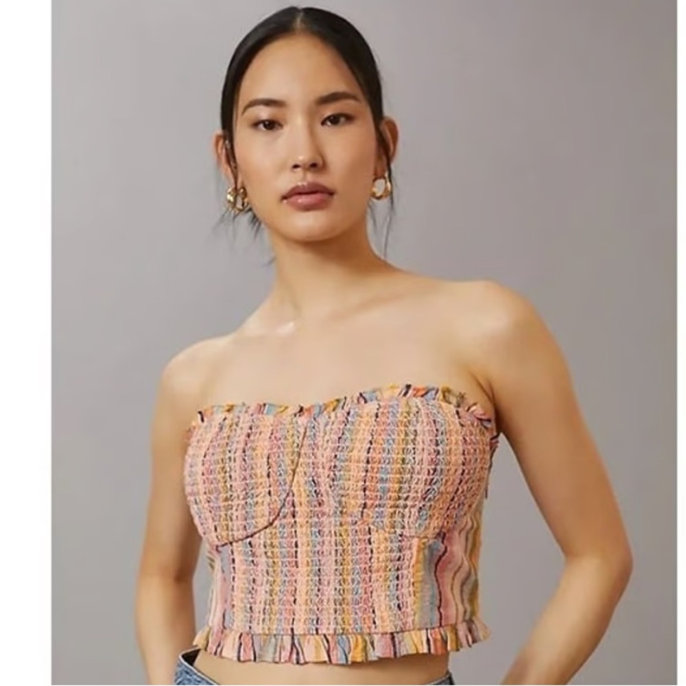 PILCRO ANTHROPOLOGIE CORSET STYLE  SMOCKED STRAPLESS TUBE TOP SIZE SMALL
